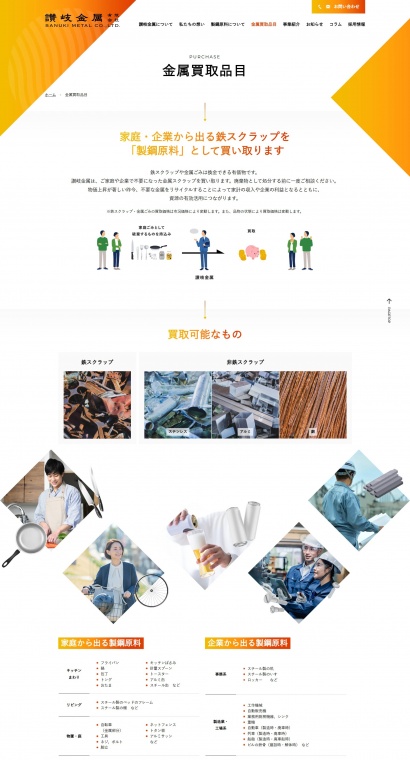 讃岐金属有限会社様ウェブサイト金属買取品目ページ